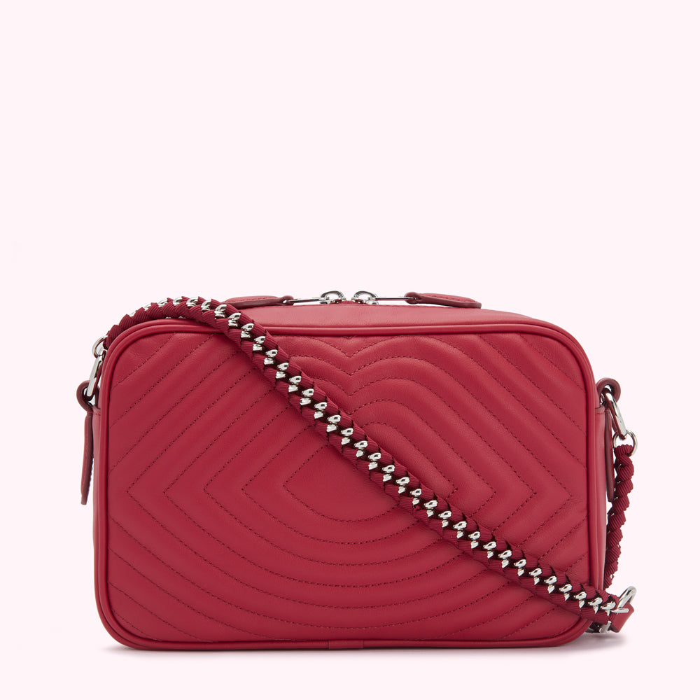 Raspberry Lip Ripple Quilted Leather Bella Crossbody Bag