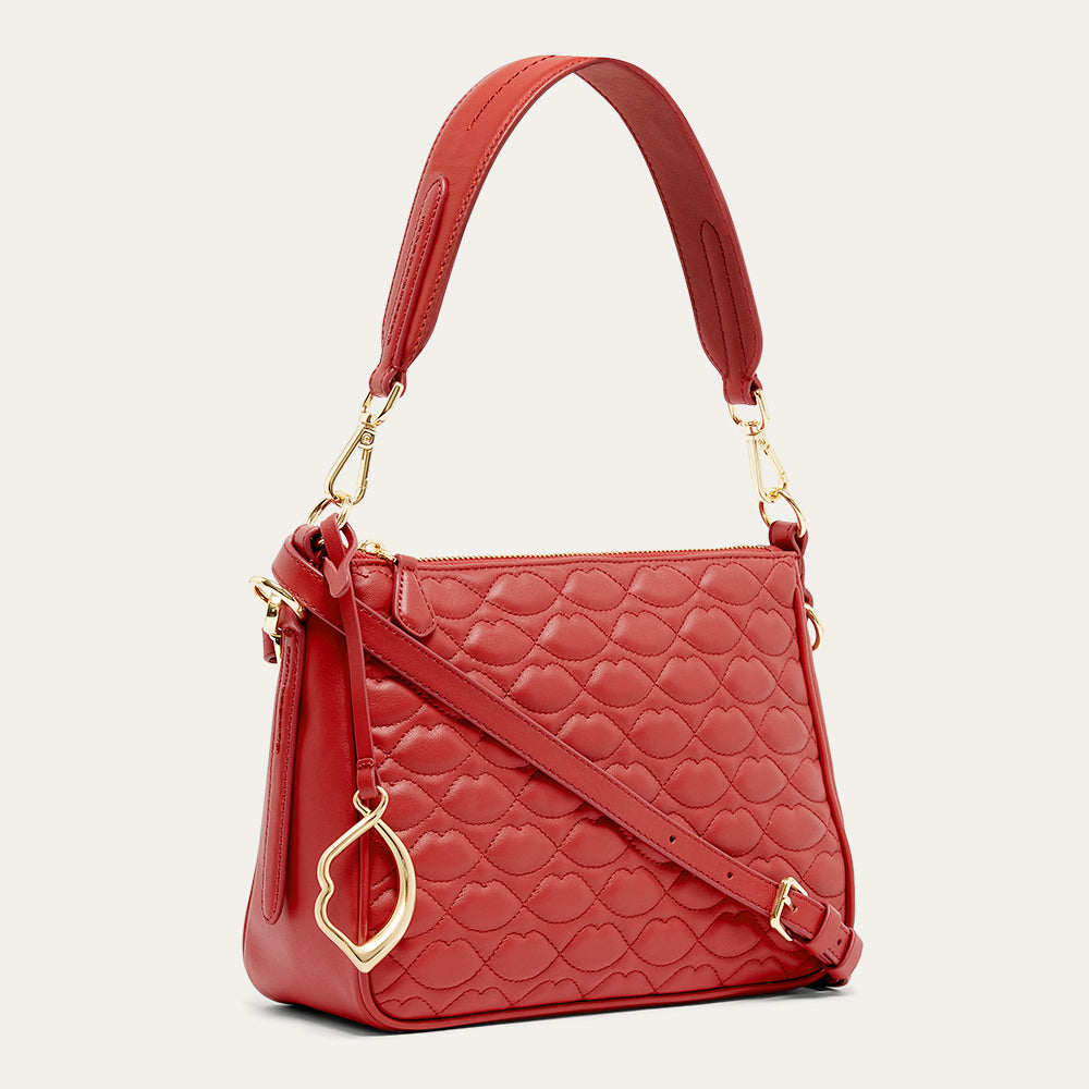 Lulu Red Quilted Lip Leather Callie Crossbody Bag