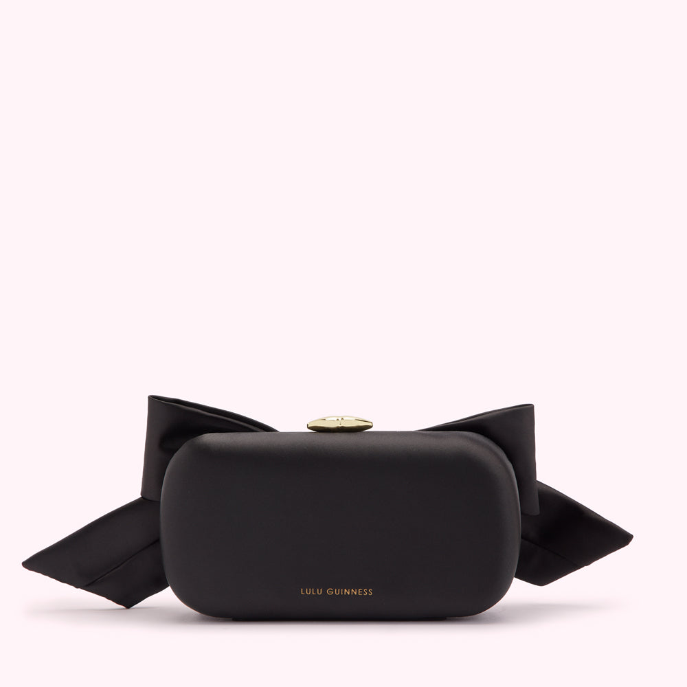 Black satin clutch bag with bow sale