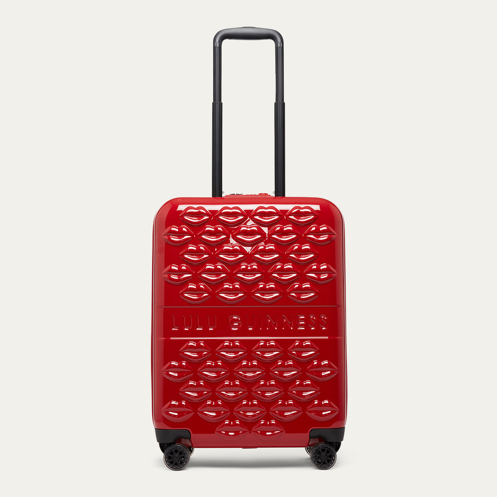 Red Lulu Lips Cabin Spinner Case | Designer Baggage | Carry-On