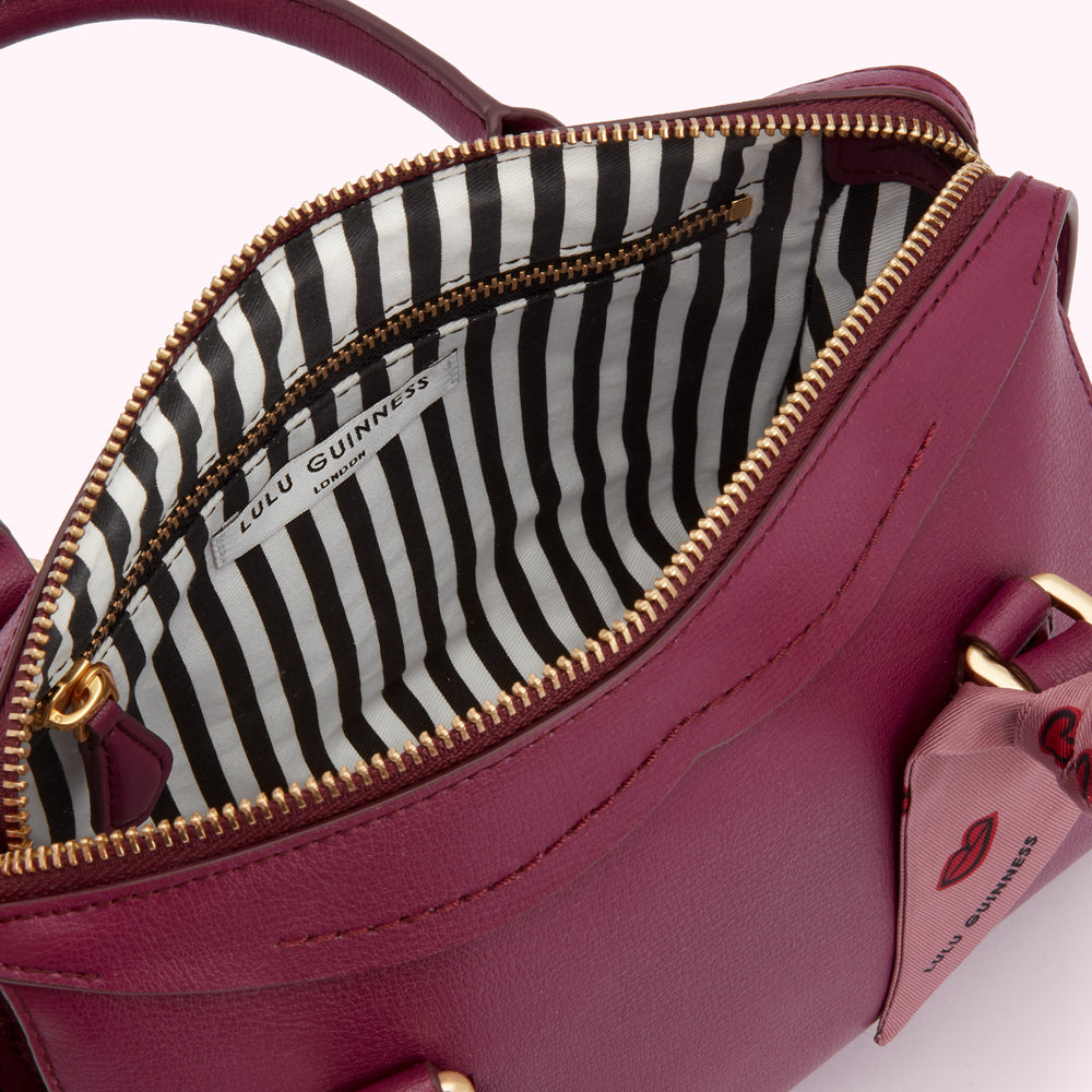 black leather backpack with pink white and burgundy stripes Peony Small Dylan Leather Handbag With Scarf