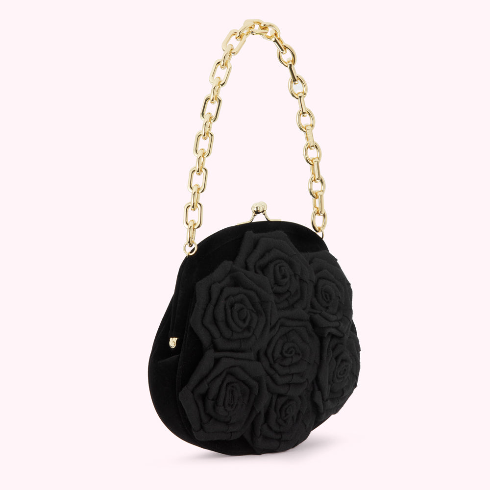 ルルギネス　LULU GUINNESS 薔薇　ローズ お花バッグ　黒 ストロー ルルギネス LULU GUINNESS 薔薇 ローズ お花バッグ 黒 ストロー