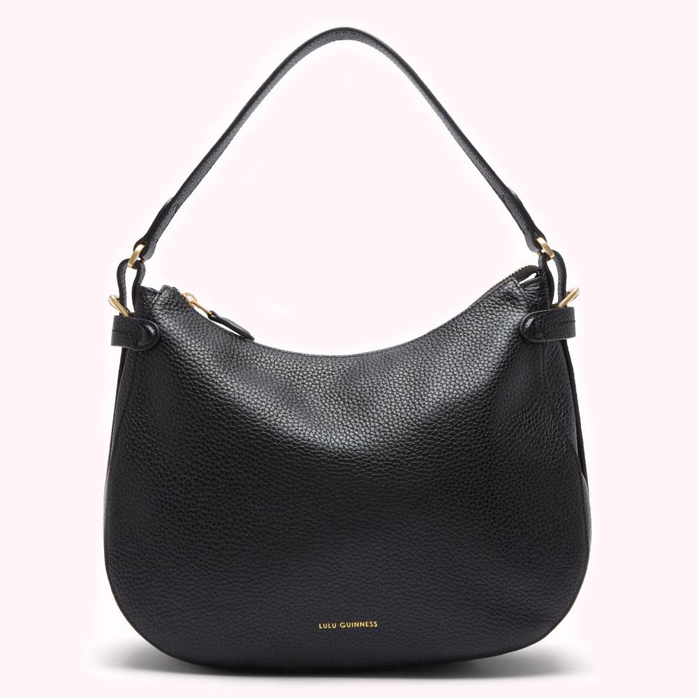 Black Lulu Guinness leather shoulder bag with gold-tone hardware.
