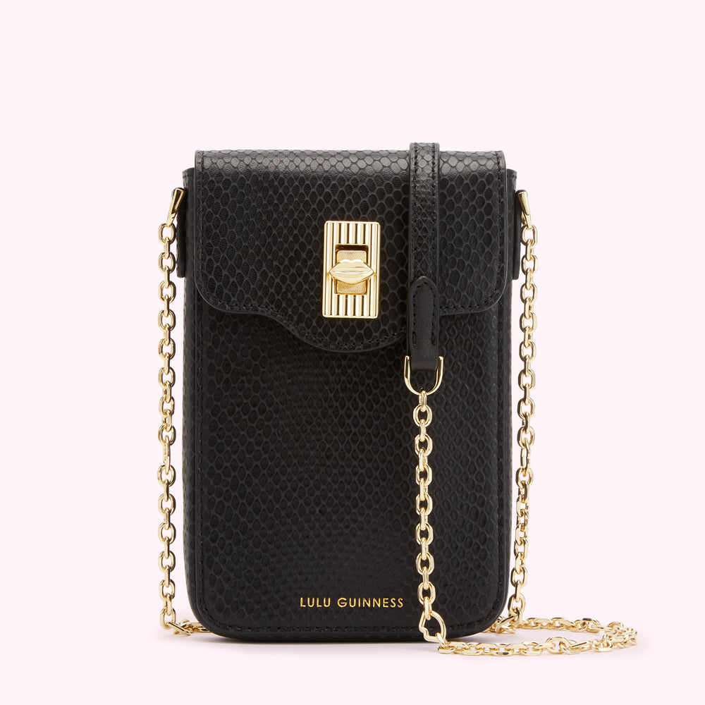 Ralph Lauren Leather Crossbody Phone Bag in Black