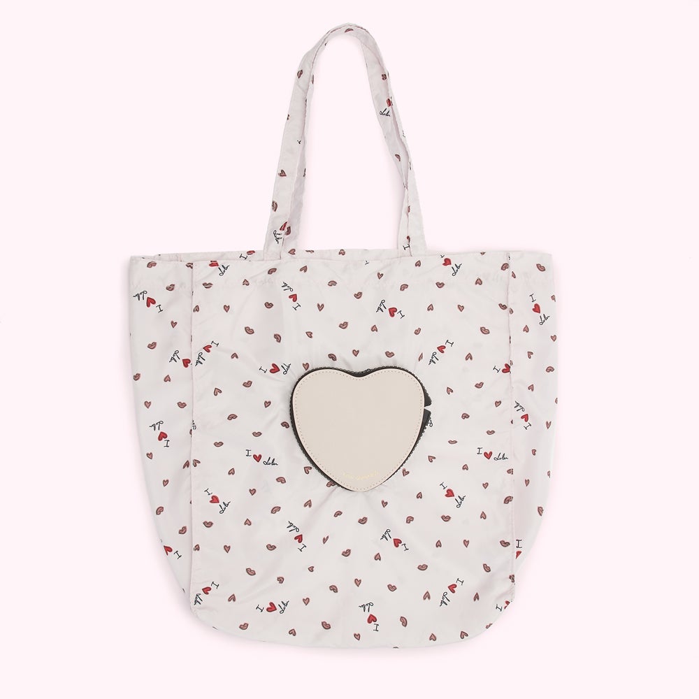 BLUSH I LOVE LULU PRINT FOLDAWAY SHOPPER