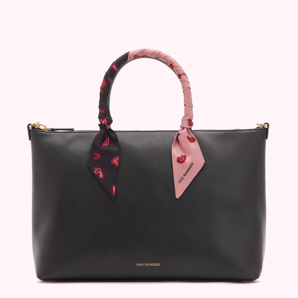 BLACK LEATHER SCARF FRANCES TOTE BAG