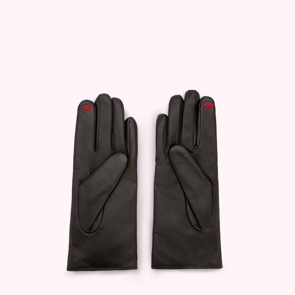 BLACK LOVE EMBROIDERED LEATHER GLOVES