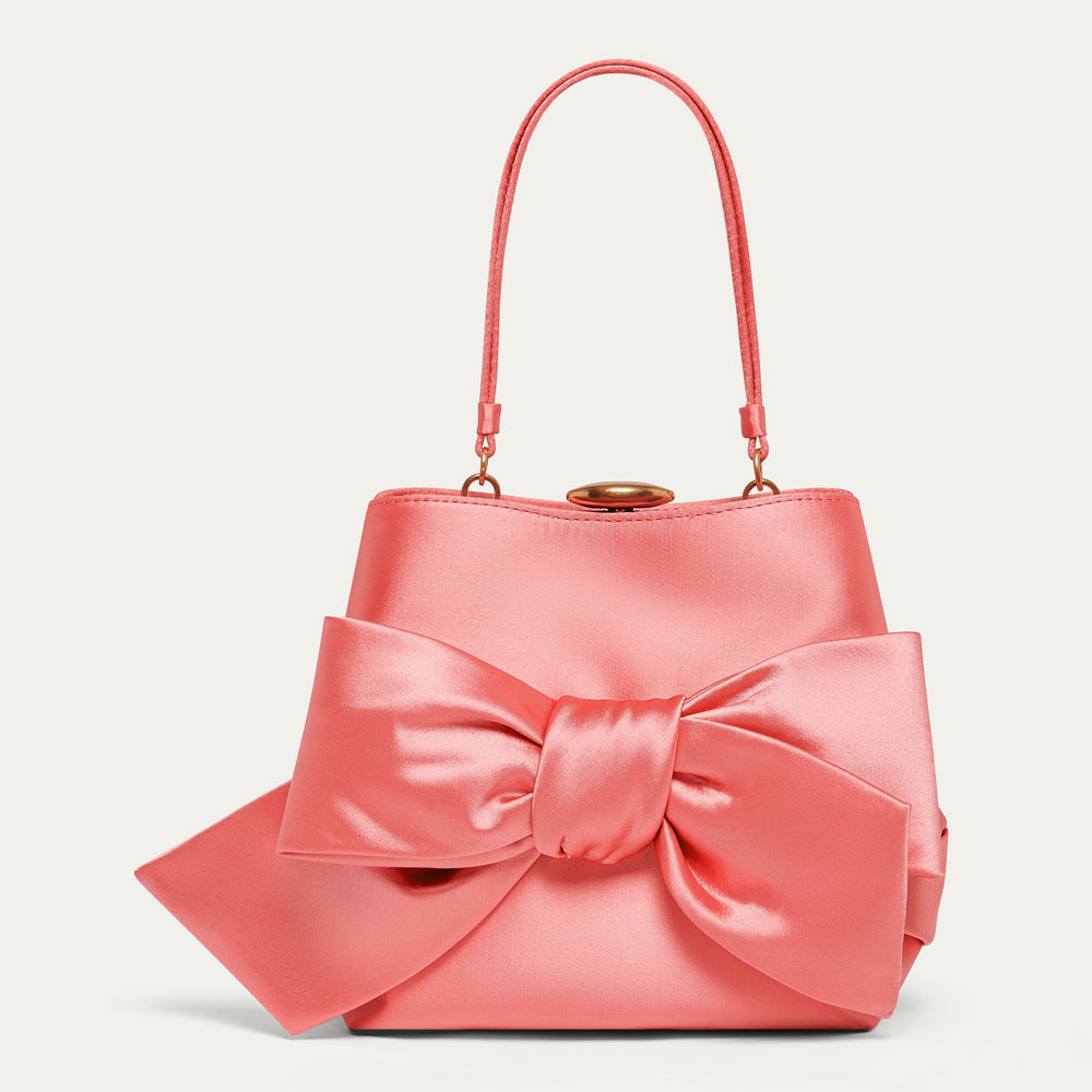 Pink Satin Bow Ruby Handbag | Designer Handbags