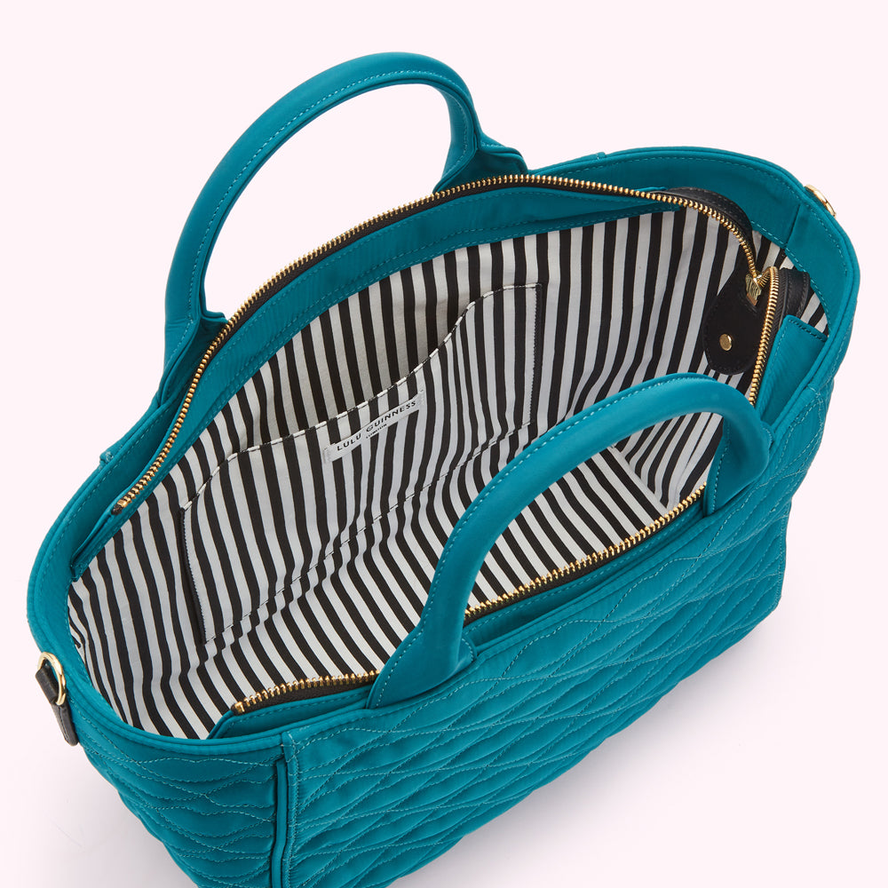 VERDIGRIS GREEN QUILTED LIPS CARLY TOTE BAG