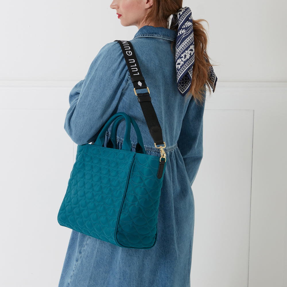 VERDIGRIS GREEN QUILTED LIPS CARLY TOTE BAG