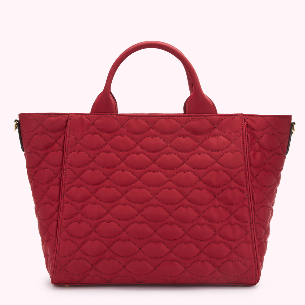 BEET QUILTED LIPS CARLY TOTE BAG