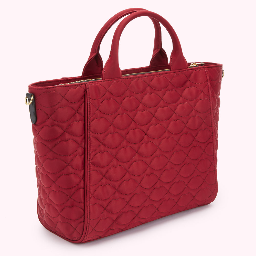 BEET QUILTED LIPS CARLY TOTE BAG