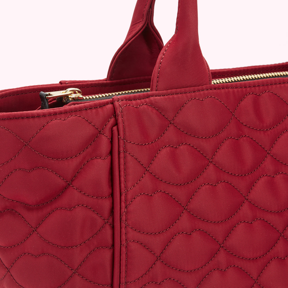 BEET QUILTED LIPS CARLY TOTE BAG