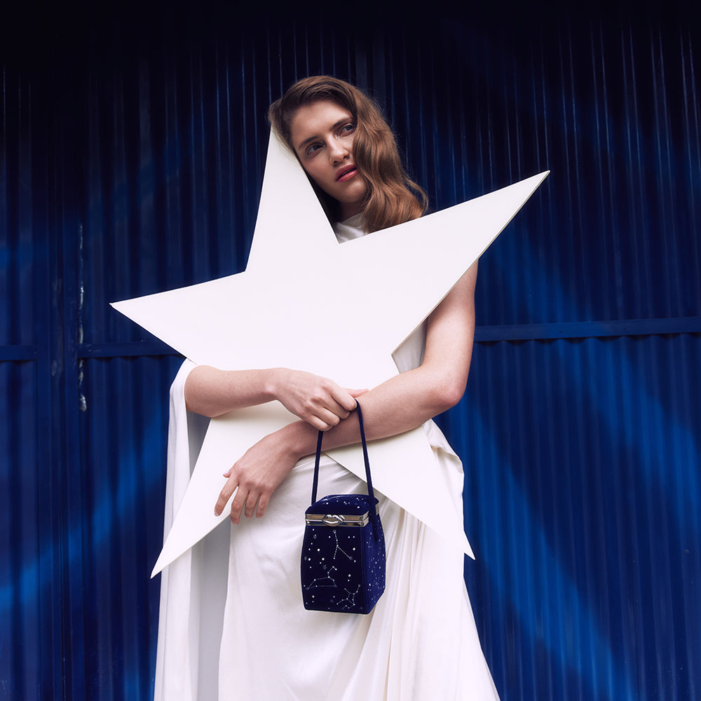 NAVY SATIN COSMIC HALLEY HANDBAG