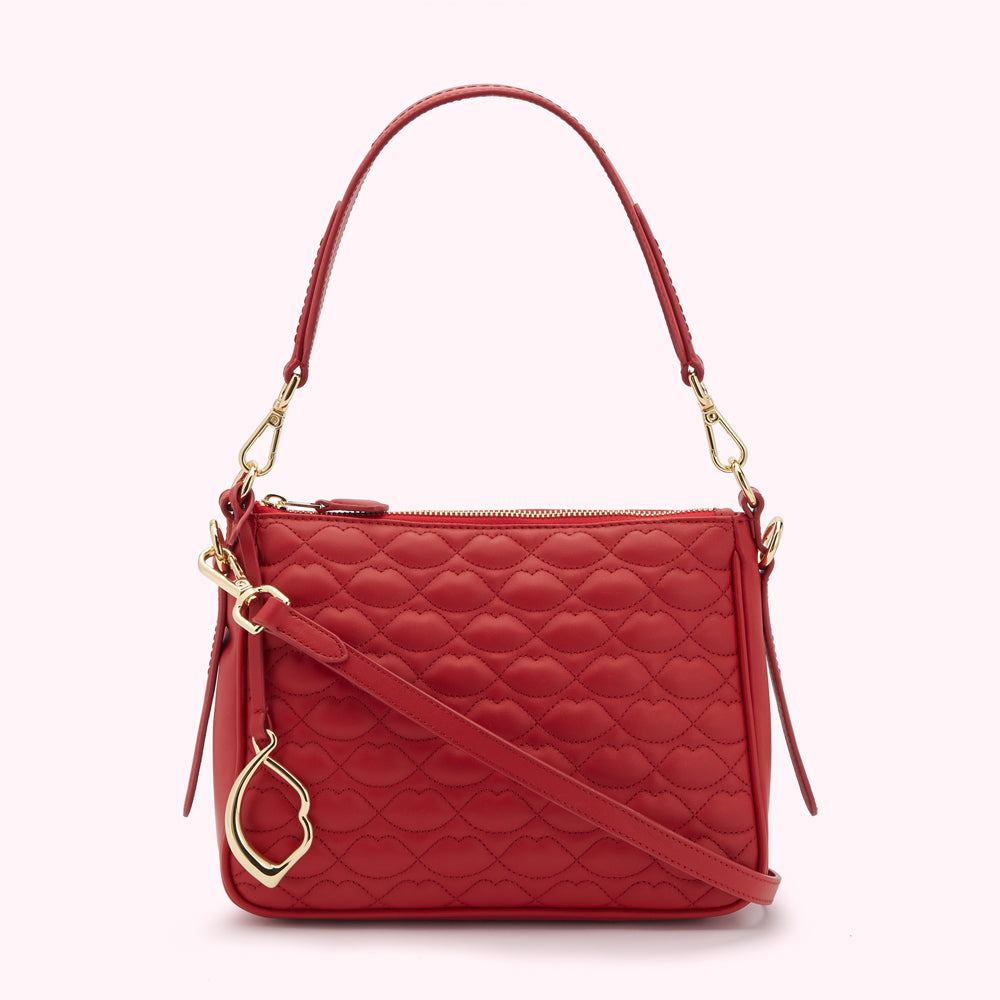 LULU RED SMALL QUILTED LIP LEATHER CALLIE CROSSBODY BAG