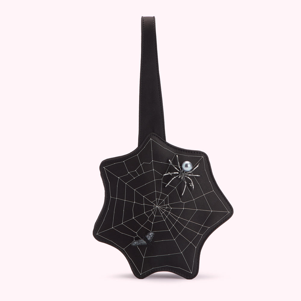 BLACK SATIN SPIDERS WEB COLLECTIBLE CLUTCH BAG