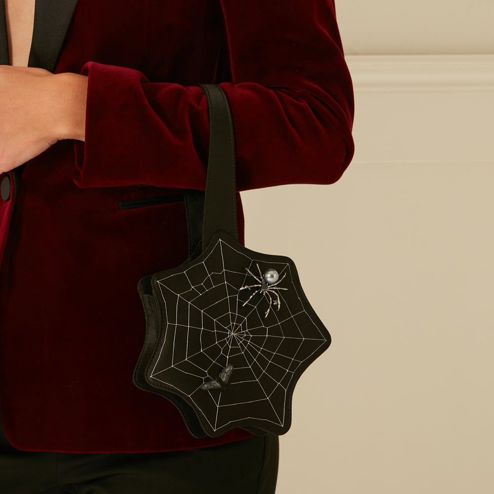 Black Satin Spiders Web Collectible Clutch Bag