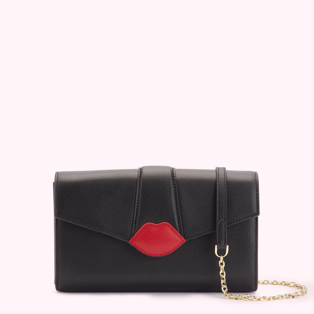 BLACK QUILTED LIP LEATHER ABBY CROSSBODY BAG