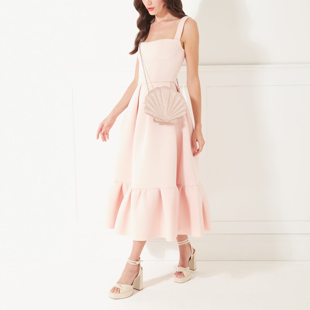 POWDER  SATIN SHELL CLUTCH WITH SWAROVSKI® CRYSTALS