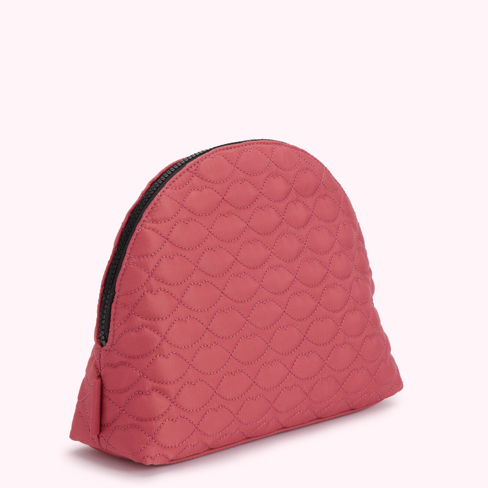 DUSTY PINK QUILTED LIPS CRESCENT WASH BAG