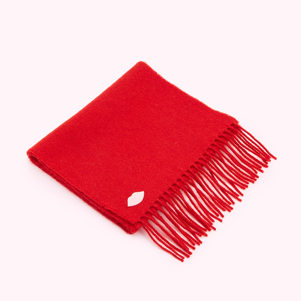 RED EMBROIDERED LIP SCARF
