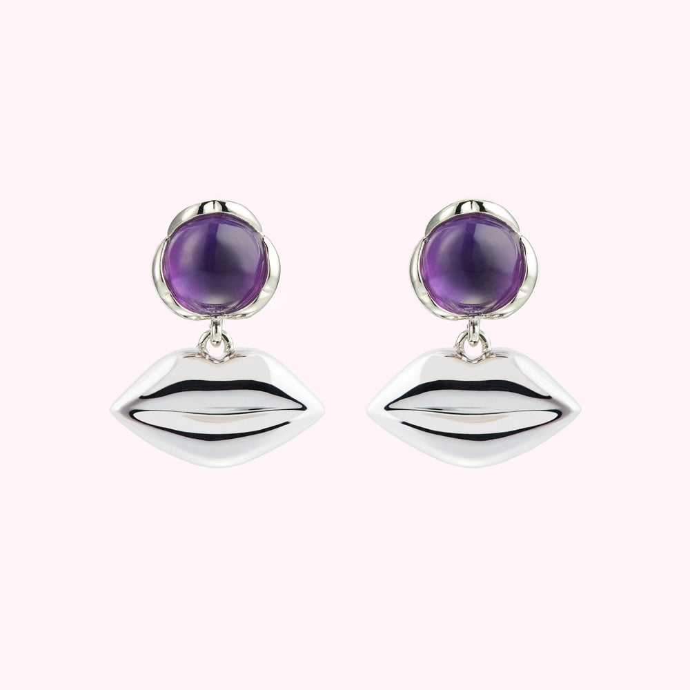 SILVER AND AMETHYST LUCIA LIP DROP EARRINGS