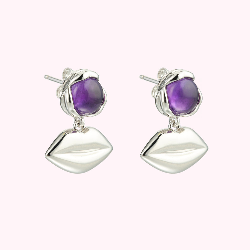 SILVER AND AMETHYST LUCIA LIP DROP EARRINGS