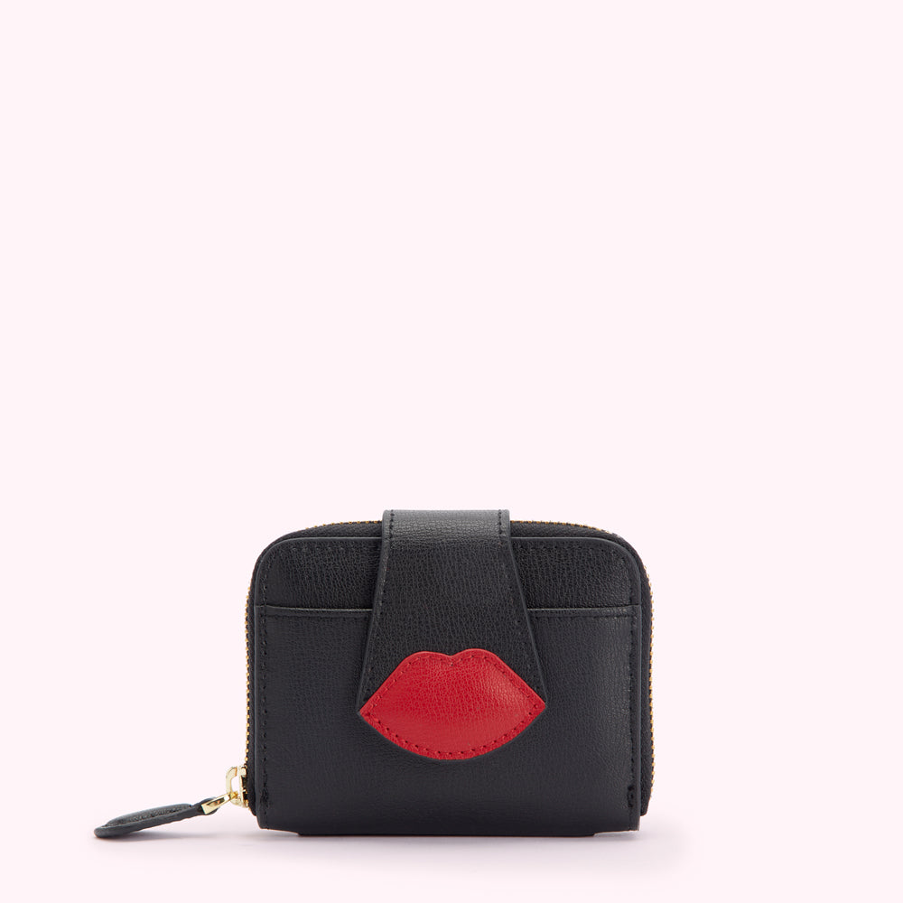 BLACK AND LULU RED PADDED LIP LEATHER AIDA WALLET