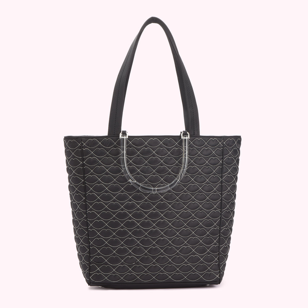 BLACK QUILTED LIPS LYRA TOTE BAG