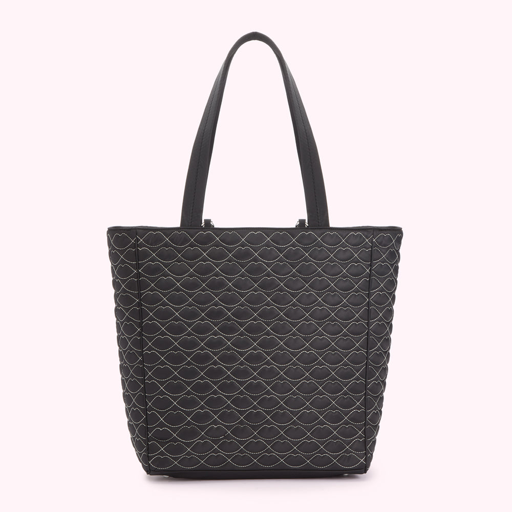 BLACK QUILTED LIPS LYRA TOTE BAG