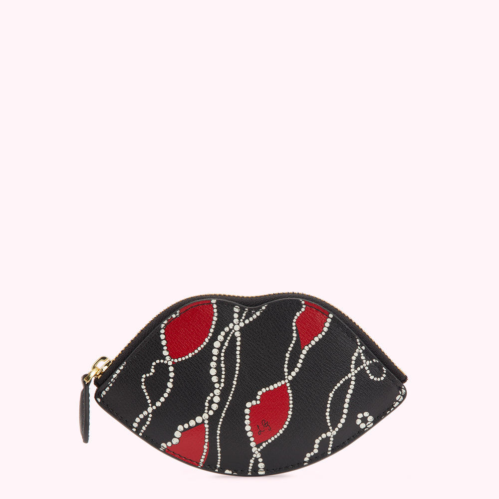 BLACK MULTI PEARLY LIP PRINT ARIA COIN PURSE