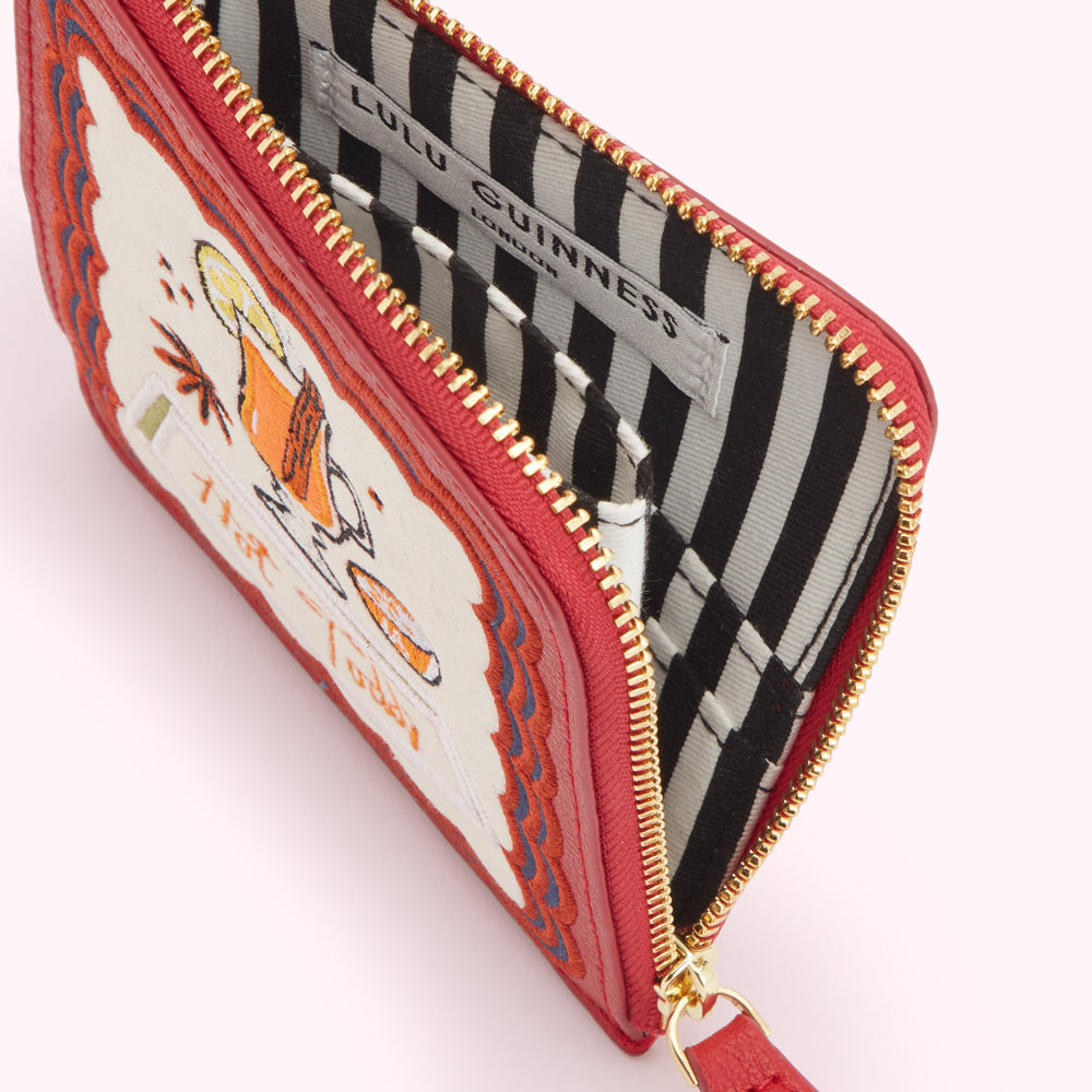 Lulu Guinness Tansy Ripple Lip Quilted Red Leather Wallet