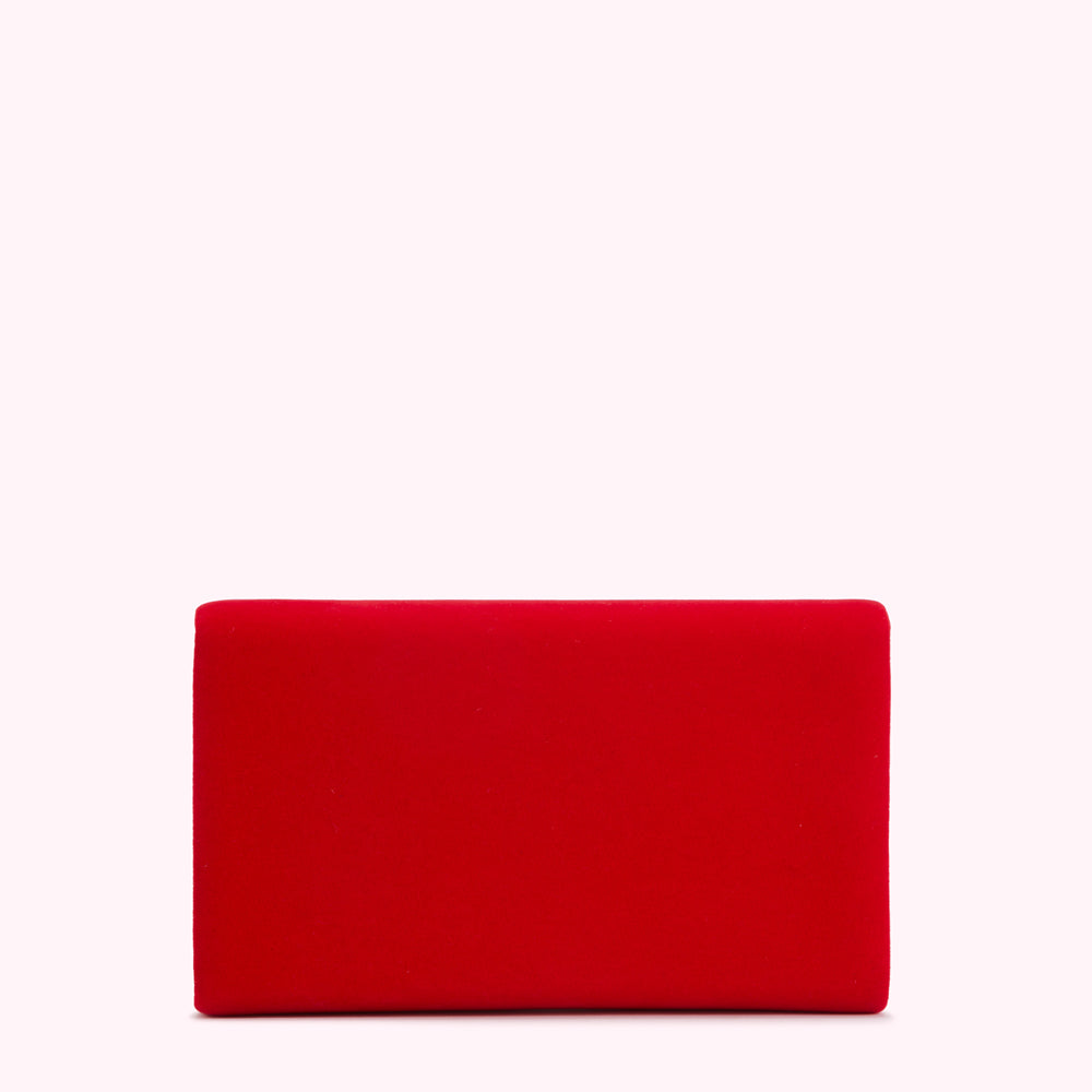 LULU RED SOLID LIP VELVET YUKI CLUTCH BAG