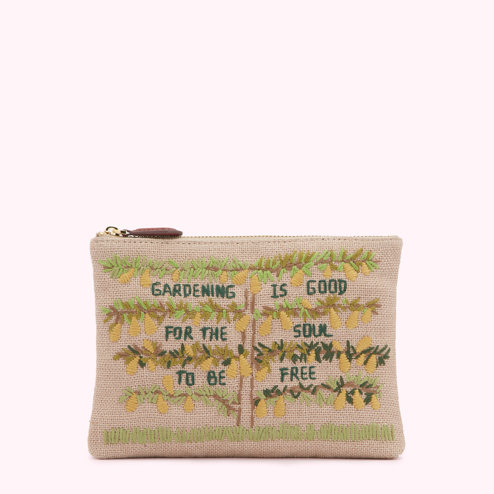 MULTI EMBROIDERED PEAR TREE TOP ZIP POUCH