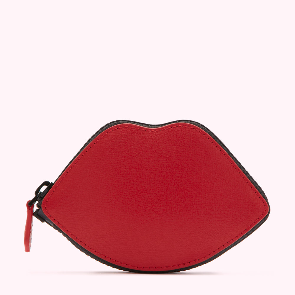 BLACK AND RED PEARLY LIP PRINT FOLDAWAY SHOPPER