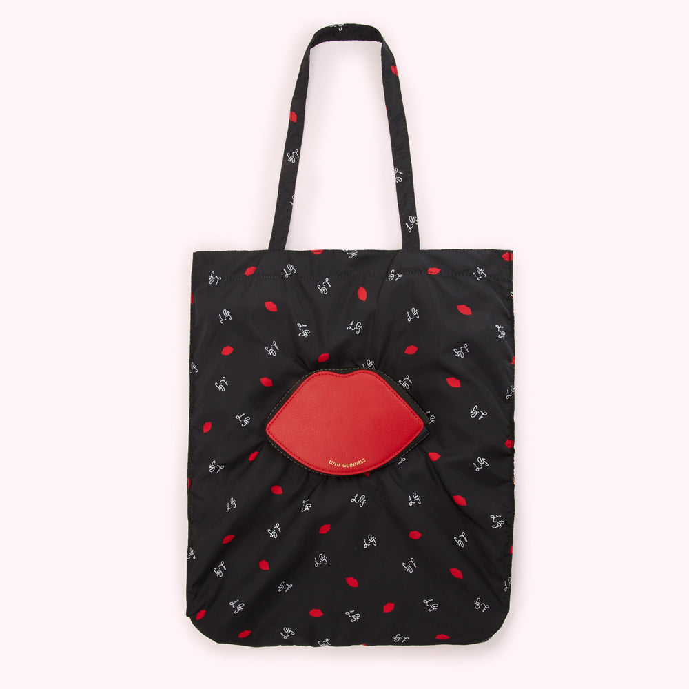 BLACK AND RED LG AND LIPS FOLDAWAY SHOPPER