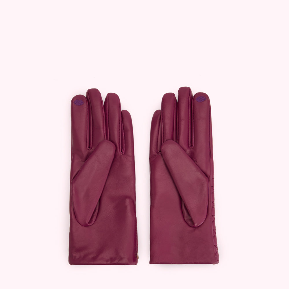 PEONY EMBROIDERED LIPS LEATHER GLOVES