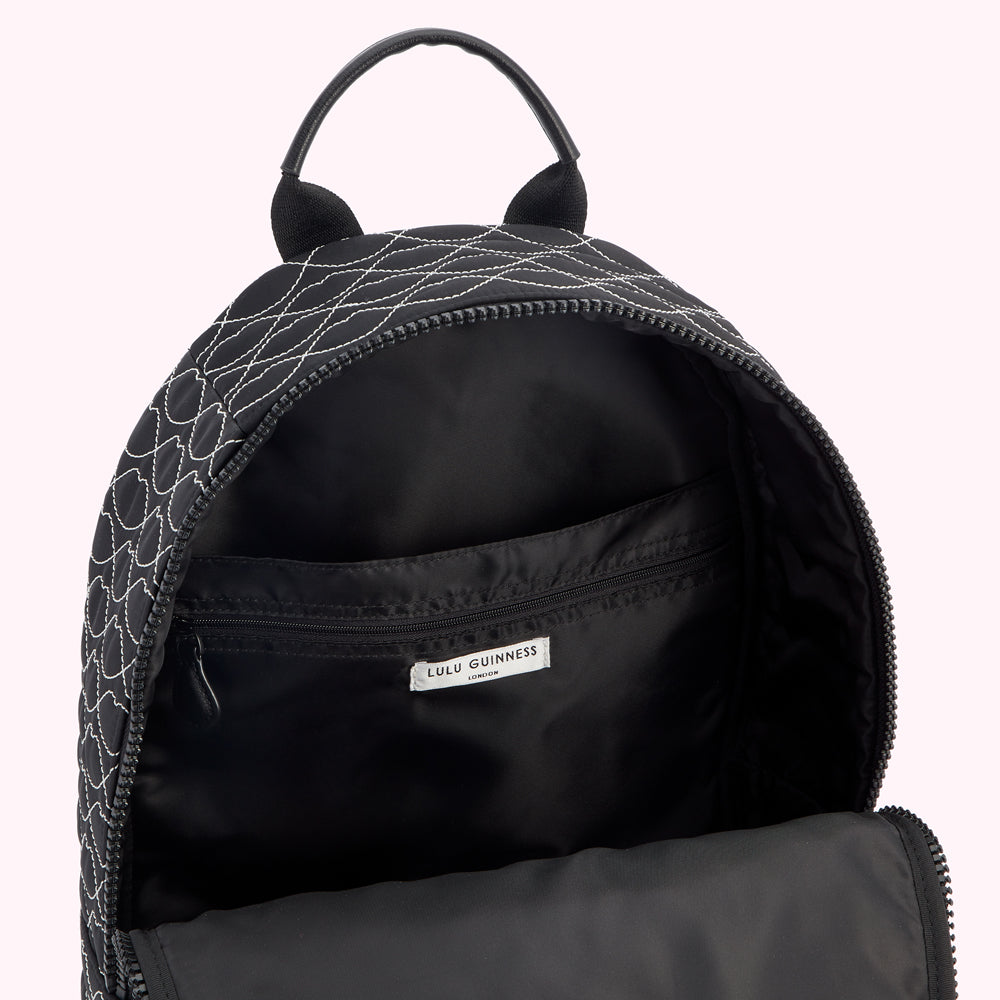 black leather quilted backpack Black Quilted Lips Tony Backpack