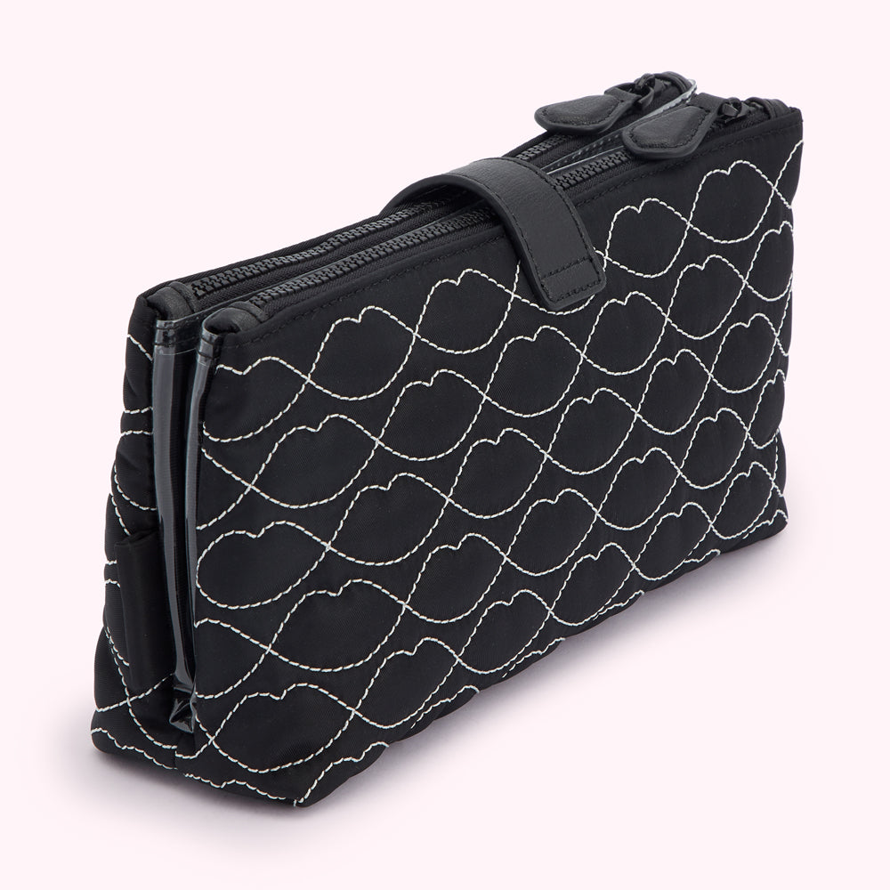 BLACK QUILTED LIPS DOUBLE MAKE UP BAG