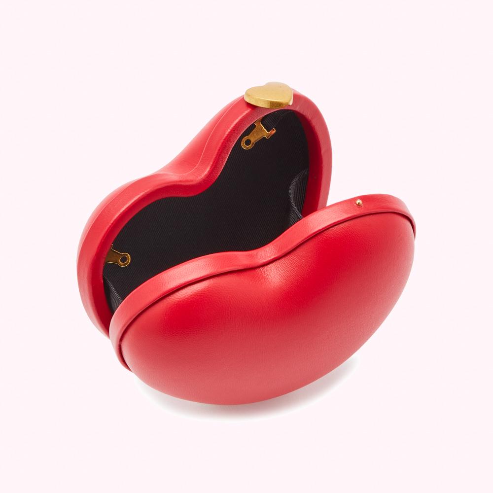 CLASSIC RED LEATHER HEART CLUTCH BAG