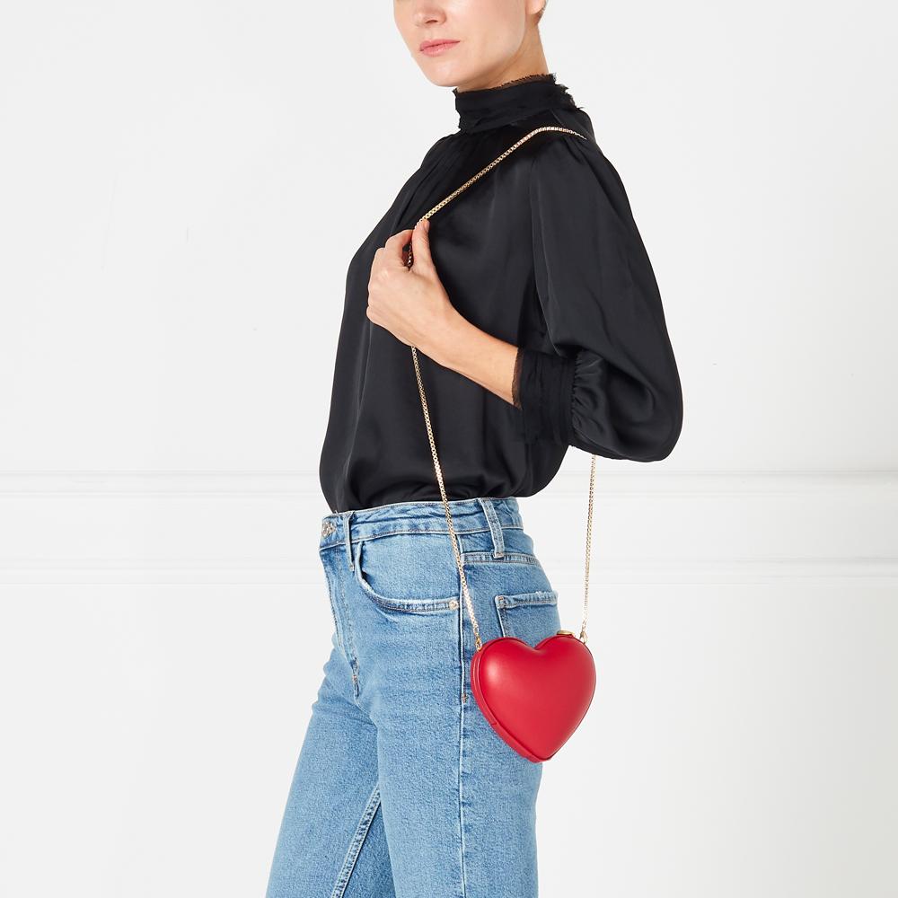 CLASSIC RED LEATHER HEART CLUTCH BAG