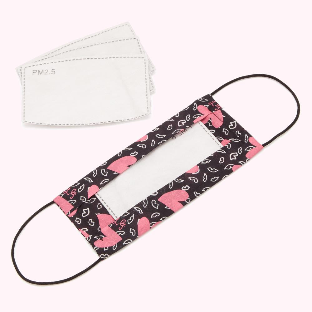 BLACK SKETCHED LIPS AND HEARTS FACE MASK WITH 7 FILTERS