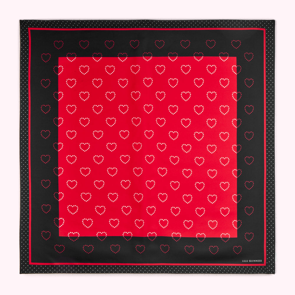 NAVY AND RED POLKA HEART SILK TWILL SCARF