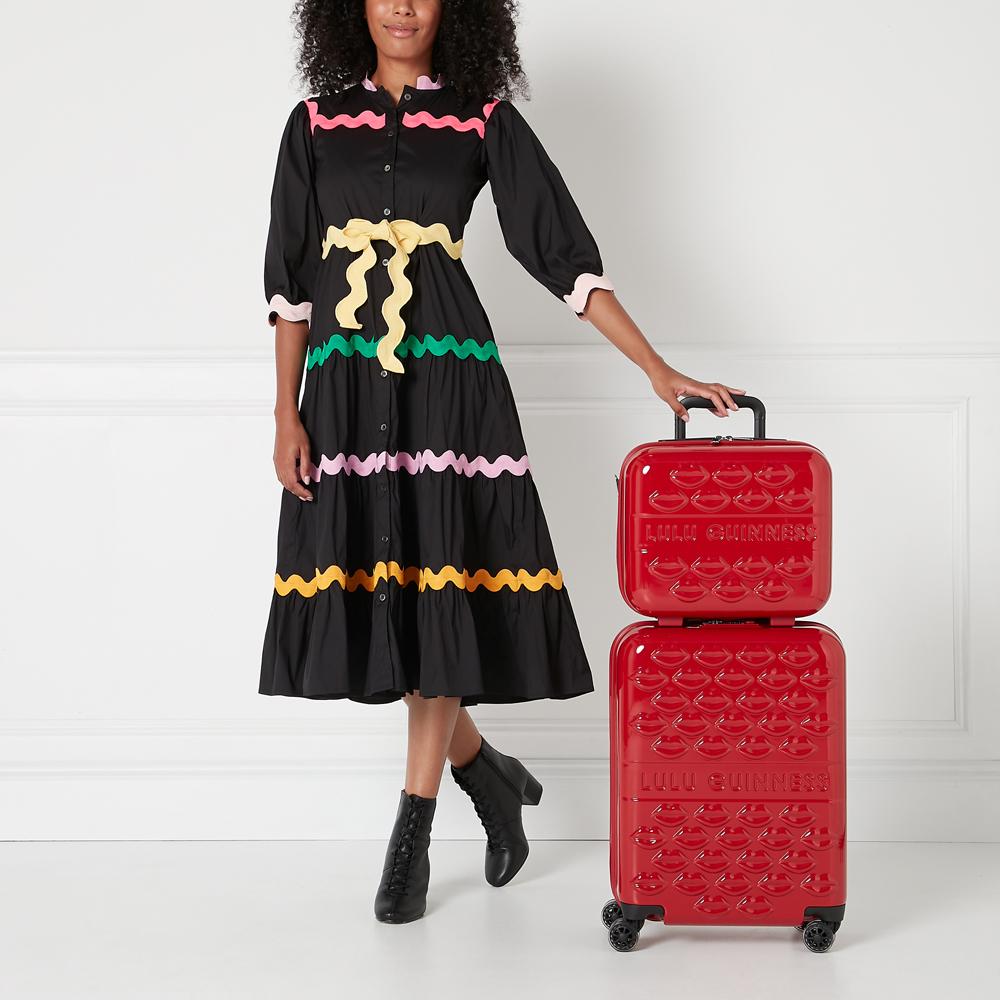 Red Lulu Lips Cabin Spinner Case | Designer Luggage