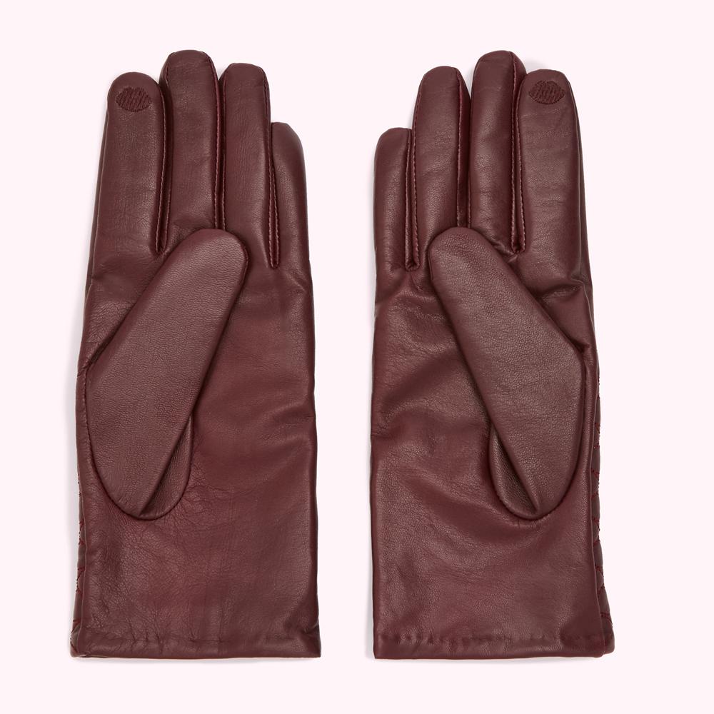 ROSEWOOD EMBROIDERED LIPS LEATHER GLOVES