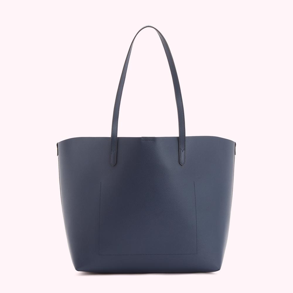 NAVY LEATHER LARGE IVY TOTE BAG