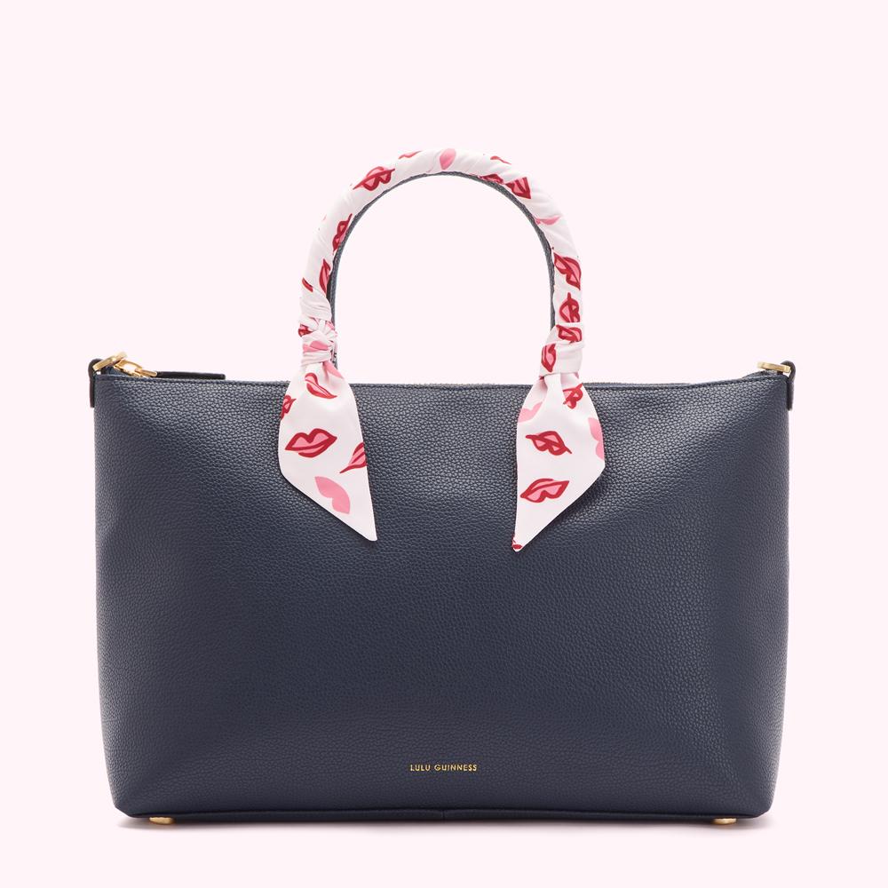 NAVY GRAINY LEATHER SCARF FRANCES TOTE BAG