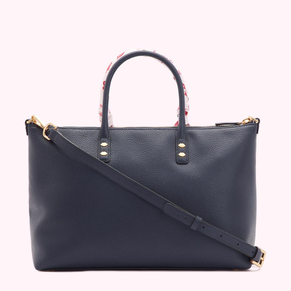 NAVY LEATHER SCARF FRANCES TOTE BAG