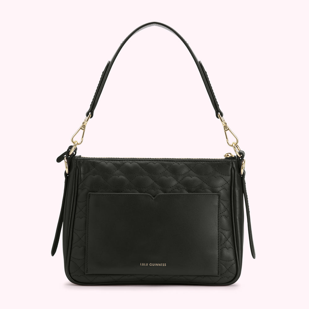 BLACK SMALL QUILTED LIP LEATHER CALLIE CROSSBODY BAG