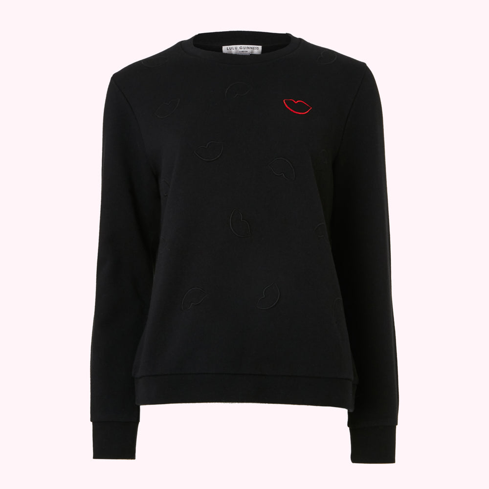 BLACK EMBROIDRED LIP SAMI SWEATSHIRT